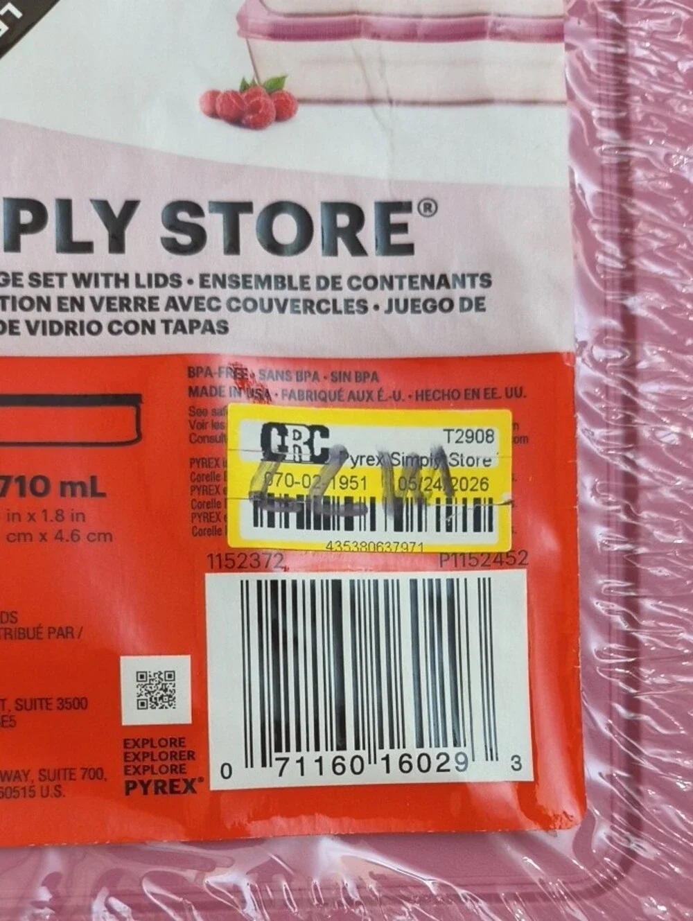 Pyrex Simply Store Pink Glass Food Storage Set - 4pc NWT
